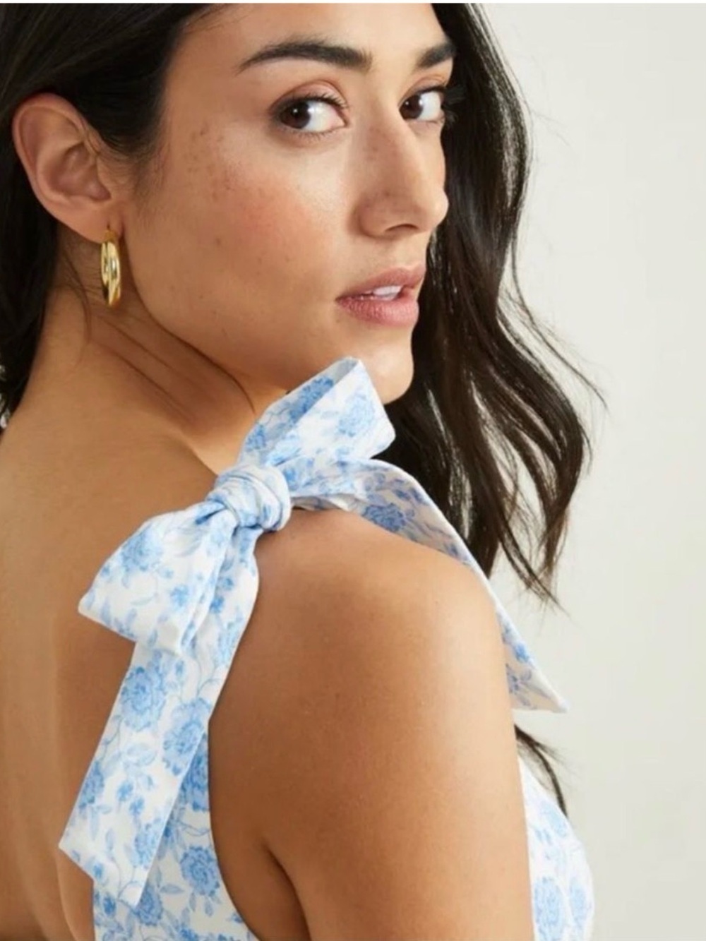 Trixxi Blue and White Floral Tie-Shoulder Mini Dress - Picture 2 of 7